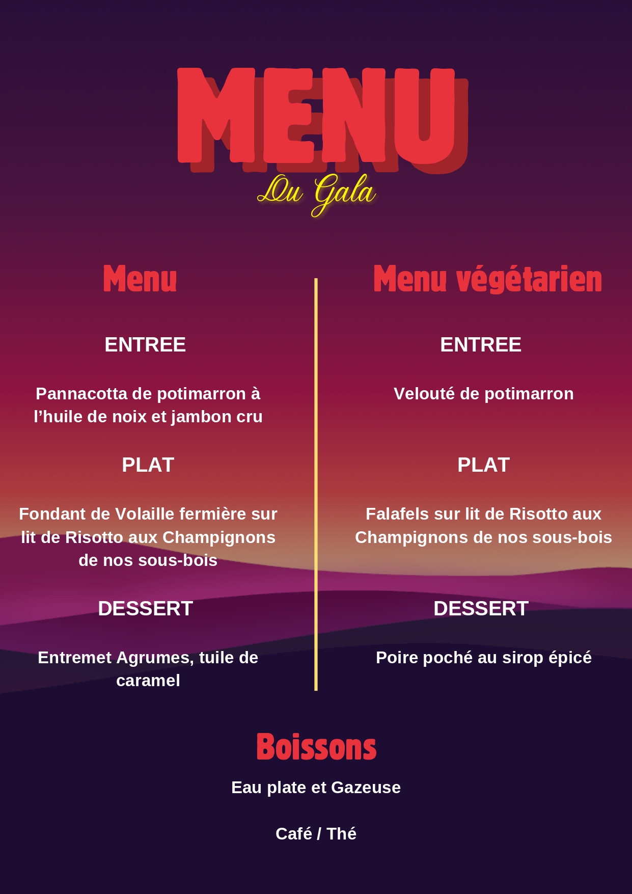 Menu repas